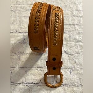 MÉXICO MADE CARMEL LEATHER BRAIDED TOOLED DESIGN COVERED BUCKLE WESTERN BELT 40